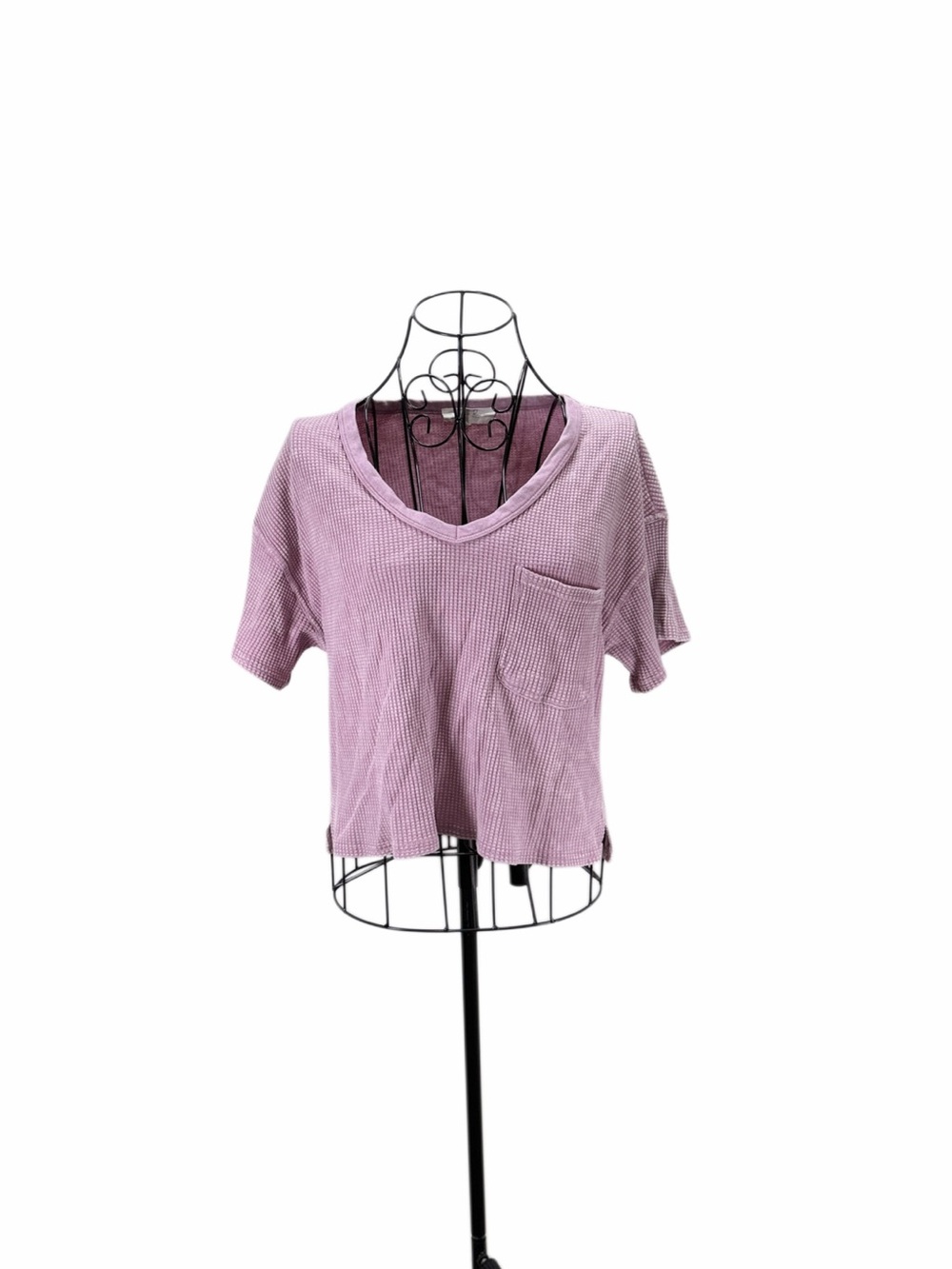 Hippie Rose Large Mauve Waffle Knit Cropped Pocket Top